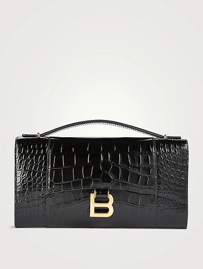 Hourglass Croc-Embossed Leather Clutch