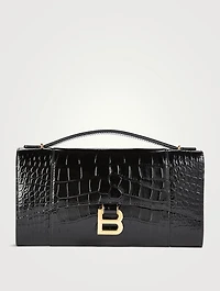 Hourglass Croc-Embossed Leather Clutch