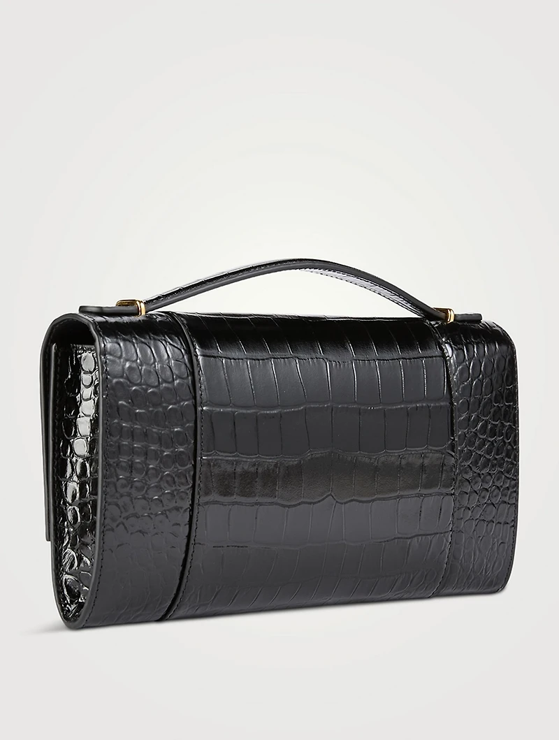Hourglass Croc-Embossed Leather Clutch