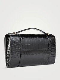 Hourglass Croc-Embossed Leather Clutch