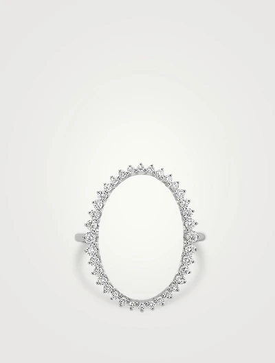 14K White Gold Graduated Diamond Oval Ring