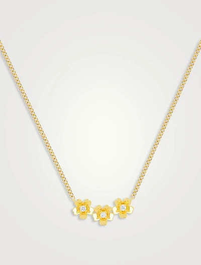 14K Gold Cherry Blossom Necklace With Diamonds