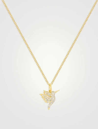 Mini 14K Gold Pavé Diamond Hummingbird Pendant Necklace