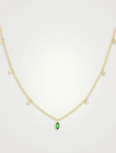 14K Gold Necklace With Diamond And Tsavorite