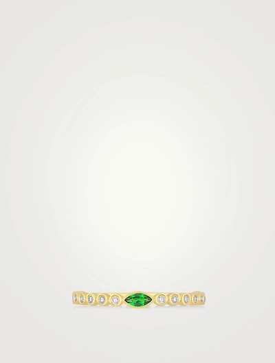 14K Gold Diamond And Tsavorite Ring