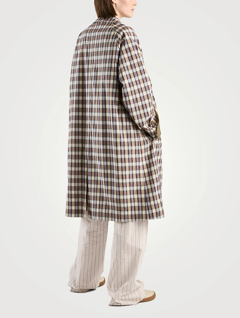 Tavishina Silk Cotton Coat Plaid Print