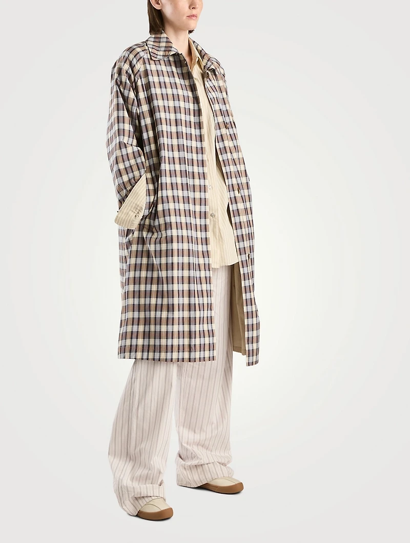 Tavishina Silk Cotton Coat Plaid Print