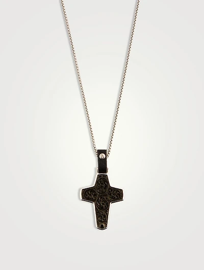 England Made Me Cross Silver Pendant Necklace With Leather And Lapis