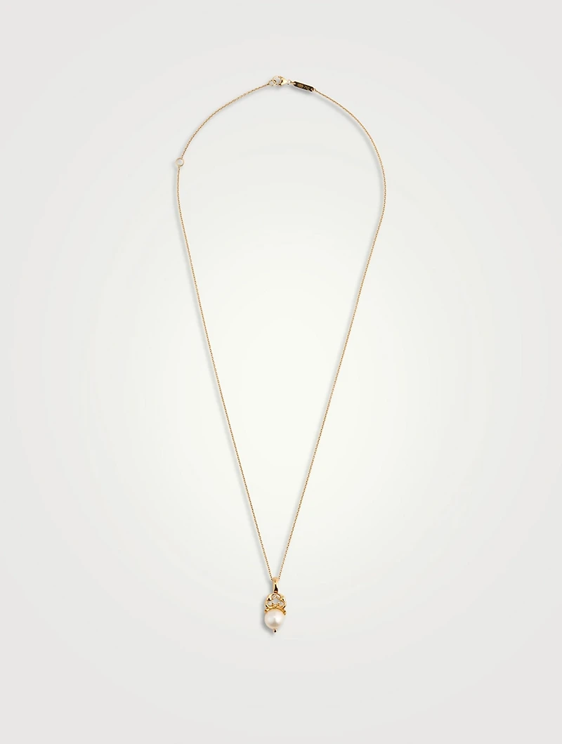 Cancer Astro 18K Gold Ball Chain Necklace With Pearl
