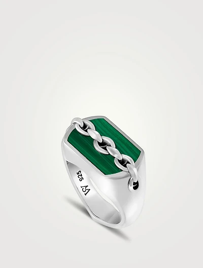 Thorn Inline Silver Signet Ring With Malachite