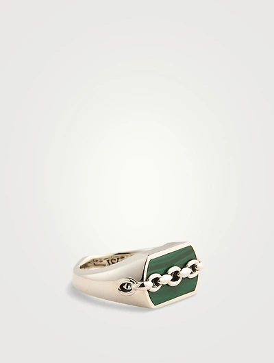 Thorn Inline Silver Malachite Pinky Ring