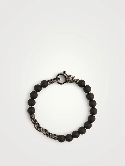 Thorn Silver Matte Onyx Beaded Bracelet With Pavé Black Sapphire