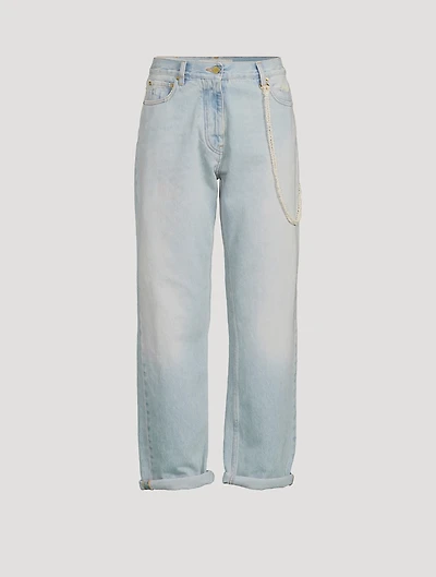 Naomi Straight-Leg Jeans With Wallet Chain