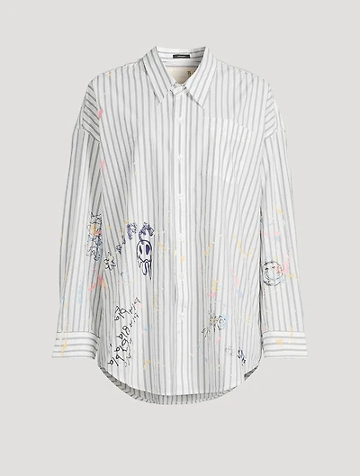 Striped Poplin Shirt Scribble Print