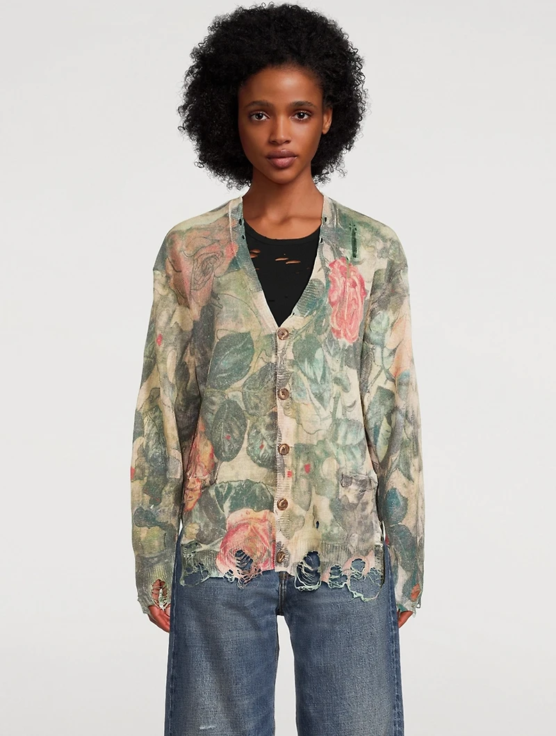 Boyfriend Cardigan Rose Print