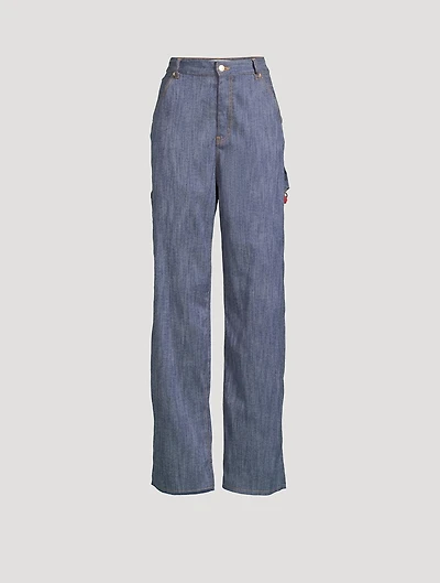 Lisa Wide-Leg Carpenter Jeans with Beaded Chain