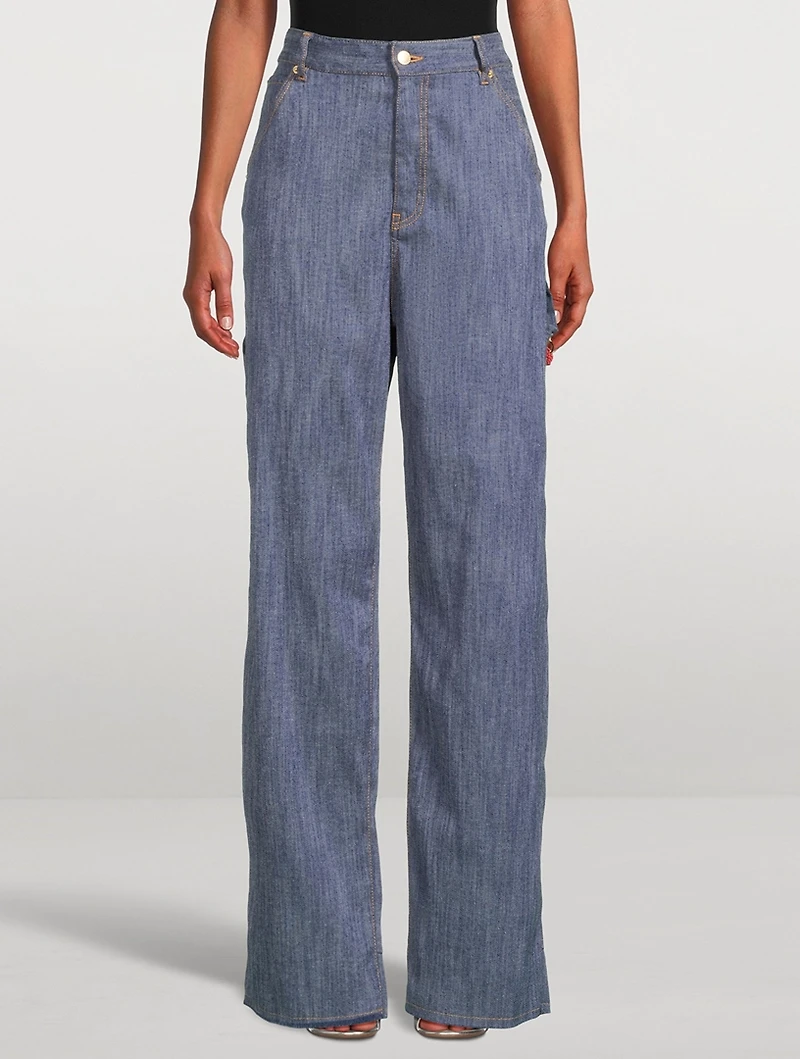Lisa Wide-Leg Carpenter Jeans with Beaded Chain