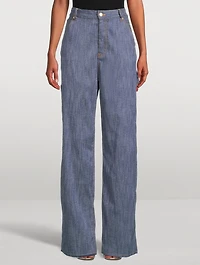 Lisa Wide-Leg Carpenter Jeans with Beaded Chain