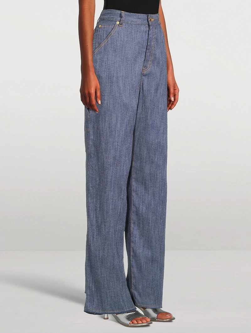 Lisa Wide-Leg Carpenter Jeans with Beaded Chain