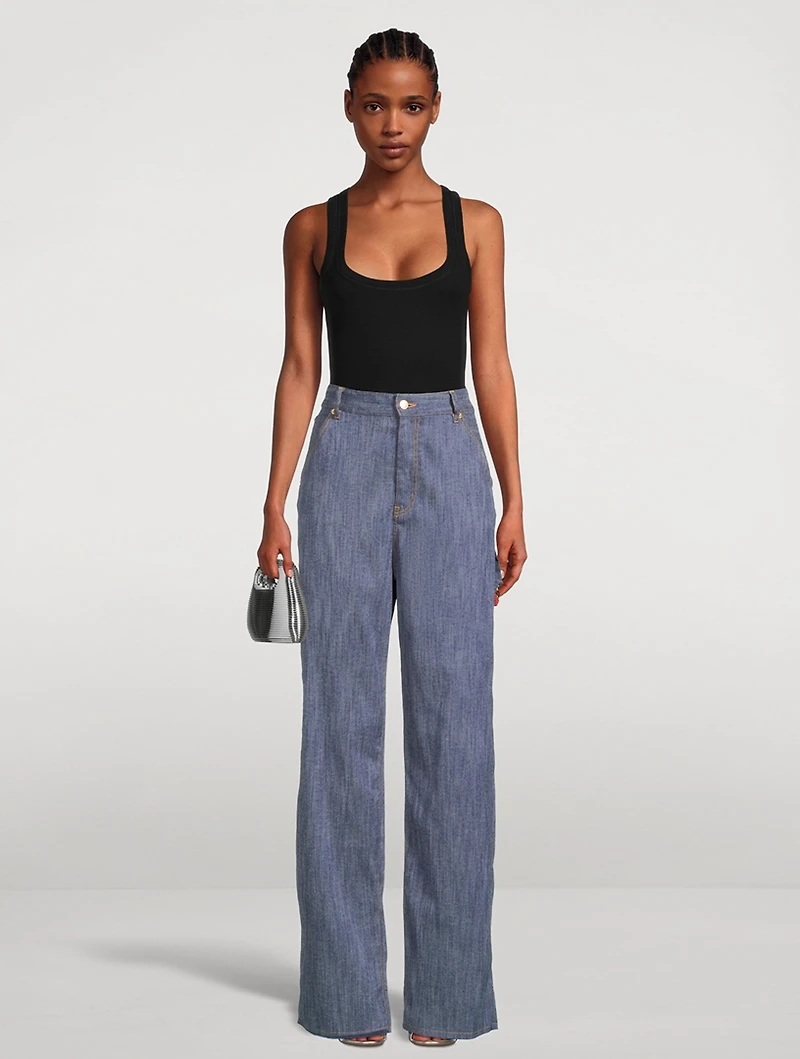 Lisa Wide-Leg Carpenter Jeans with Beaded Chain