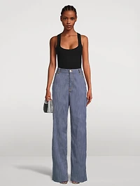 Lisa Wide-Leg Carpenter Jeans with Beaded Chain