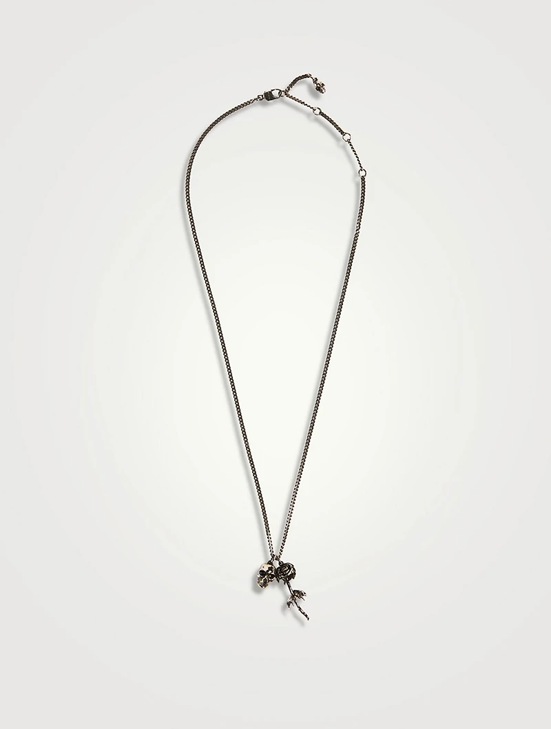 Skull And Dipped Rose Necklace