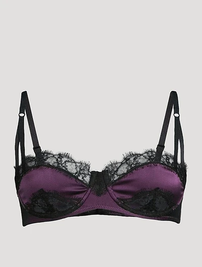 Lace Inset Stretch Silk Balconette Bra