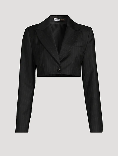 Wool Pinstripe Cropped Tuxedo Jacket