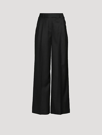 Pinstripe Wool Pleated Pants