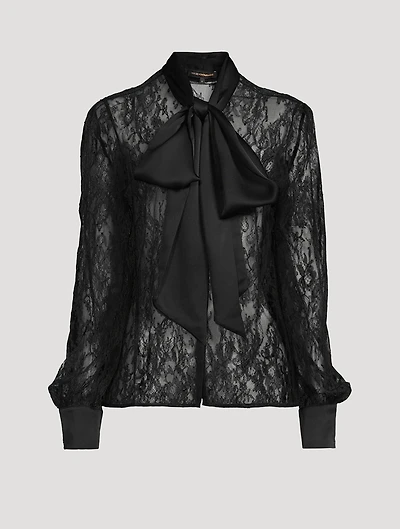 All Over Lace Tie-Neck Blouse