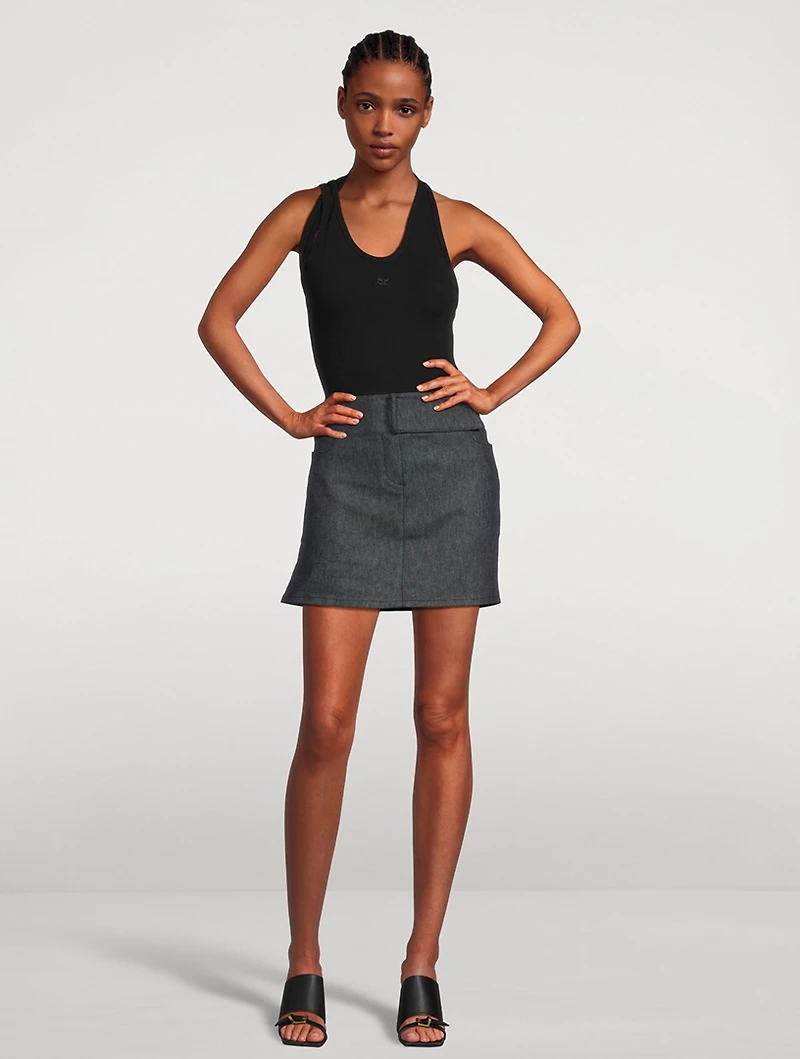 Belted Denim Mini Skirt