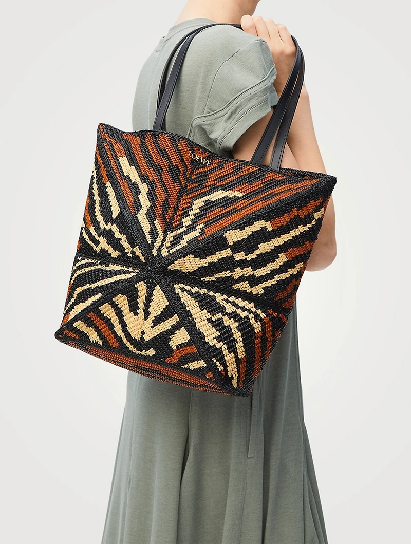 Loewe x Paula's Ibiza Medium Puzzle Fold Raffia Tote Bag