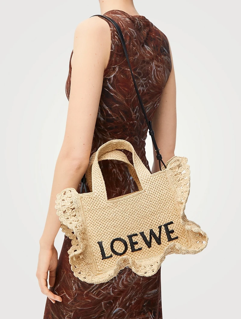Loewe x Paula's Ibiza Small Loewe Font Raffia Tote Bag