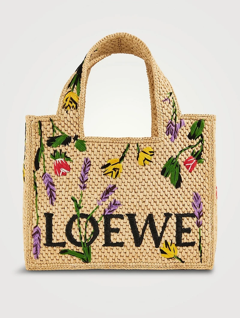 Loewe x Paula's Ibiza Small Loewe Font Raffia Tote Bag