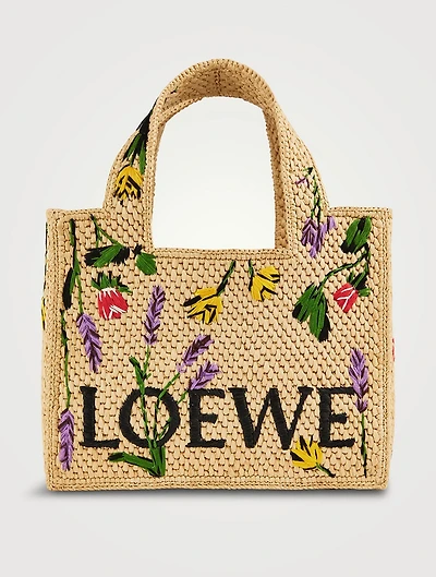 Loewe x Paula's Ibiza Small Loewe Font Raffia Tote Bag