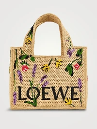 Loewe x Paula's Ibiza Small Loewe Font Raffia Tote Bag
