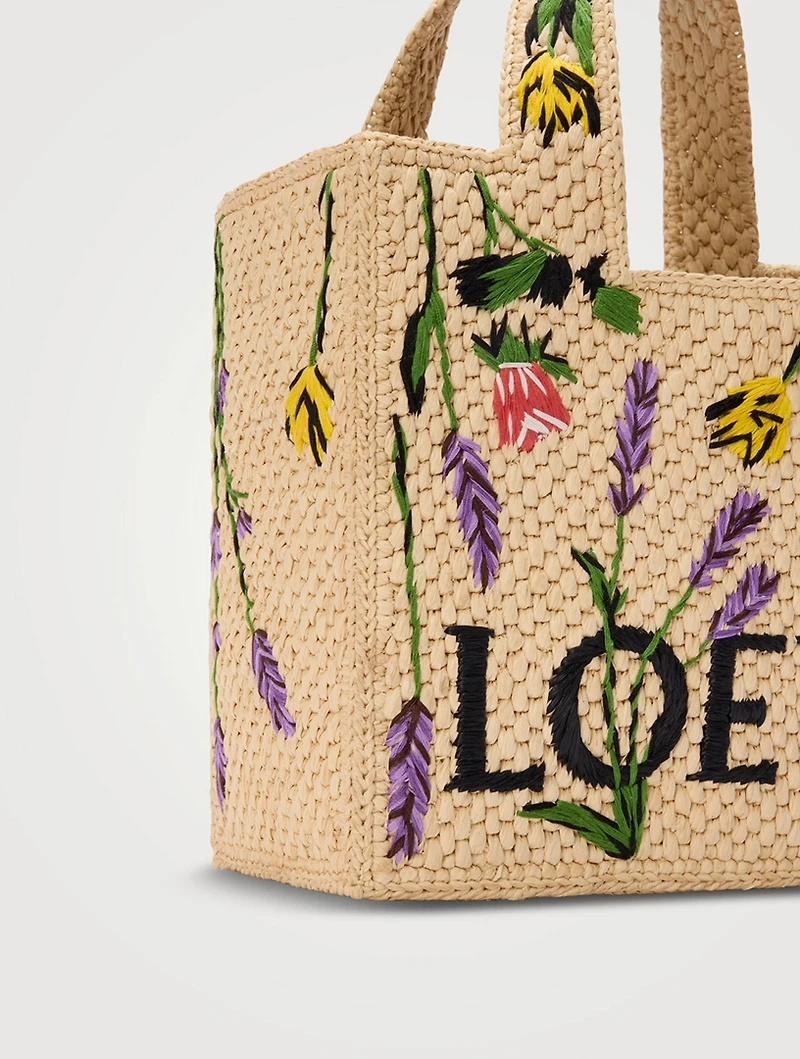Loewe x Paula's Ibiza Small Loewe Font Raffia Tote Bag