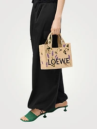 Loewe x Paula's Ibiza Small Loewe Font Raffia Tote Bag