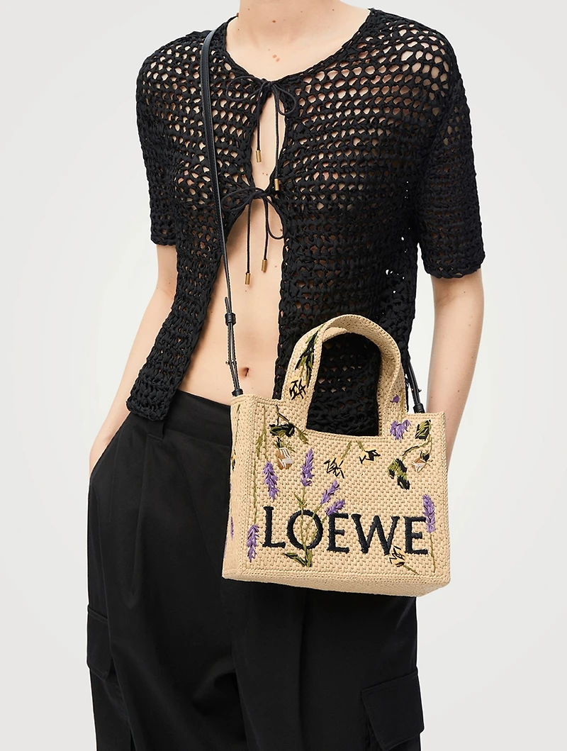 Loewe x Paula's Ibiza Small Loewe Font Raffia Tote Bag