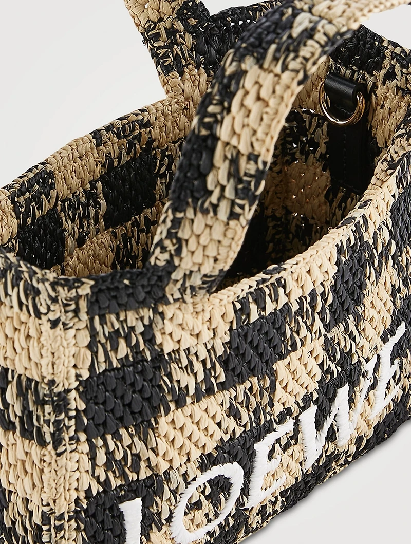Loewe x Paula's Ibiza Mini Loewe Font Raffia Tote Bag