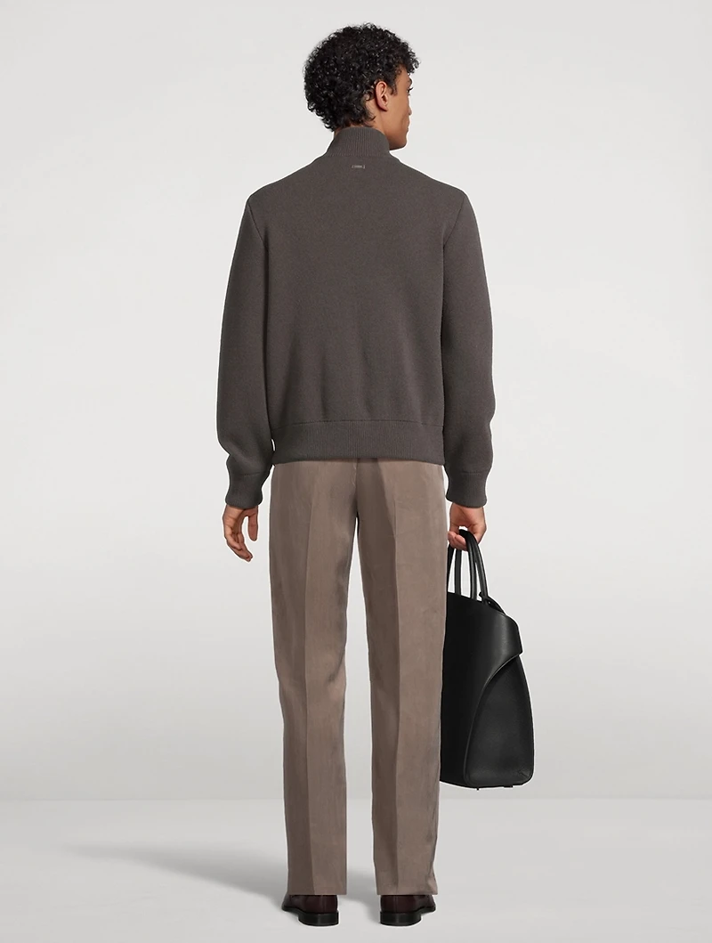 Wool Zip Jacket With Suede