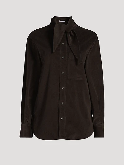 Tie-Neck Corduroy Shirt