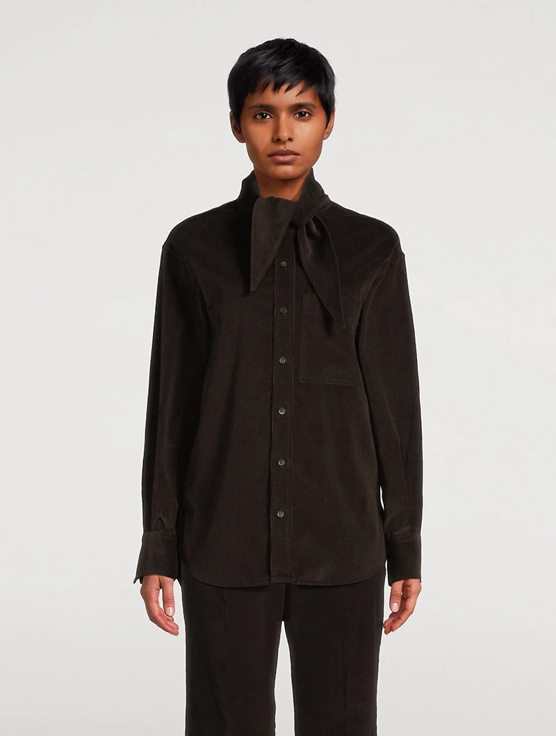 Tie-Neck Corduroy Shirt