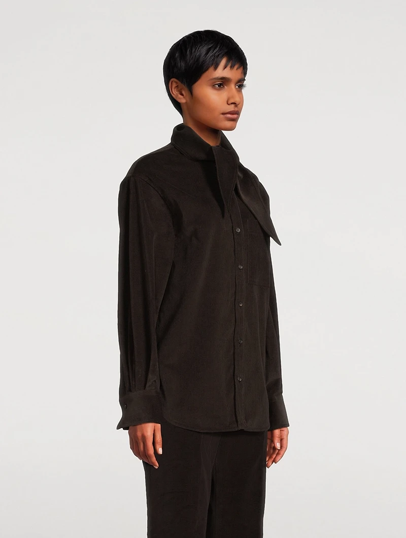 Tie-Neck Corduroy Shirt