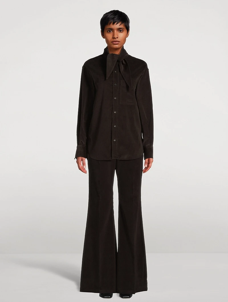 Tie-Neck Corduroy Shirt