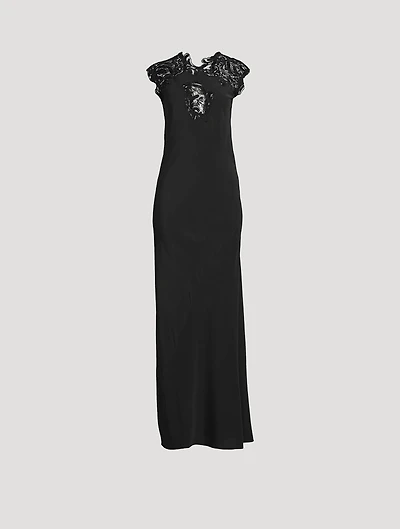Lace-Trimmed Silk Gown
