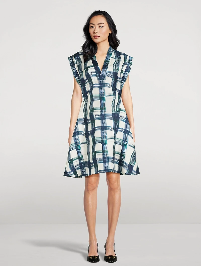 Silk Dress Stylized Tartan Print