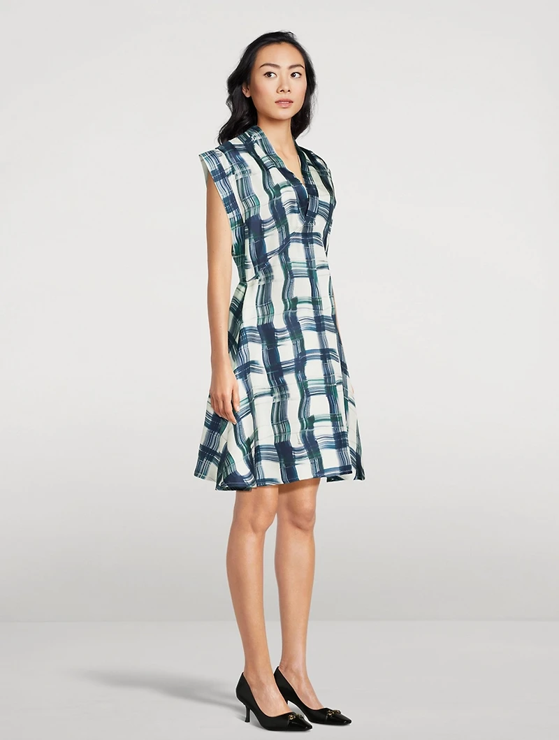 Silk Dress Stylized Tartan Print