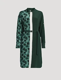 Mixed-Print Silk Shirt Dress