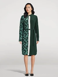 Mixed-Print Silk Shirt Dress